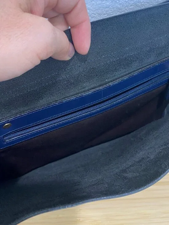 Luccica Navy Blue Leather Satchel Shoulder Bag Briefcase Minimalist Korean Desig - Picture 9 of 15